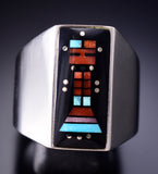 Vintage Sz 13 Silver & Jet Navajo Inlay Yei Bi Chei Men's Ring by Jimmy Harrison 6E14F