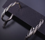 Silver Twisted Rope Navajo Hoop Earrings by Elaine Tahe 4J30E