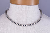 Navajo Hand-strung Silver Pearls Bead Necklace 6mm - 16 inches - 6J31T