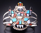 Silver & Turquoise Multistone Inlay Zuni Rainbow Man Bracelet by Marisa Cellicion 3F05O