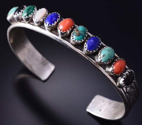 Vintage & Turquoise Multistone Navajo Handmade Bracelet by J 5L10W