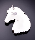 Silver & Turquoise Navajo Handmade Feather Horse Pendant by Robert Vandever 3G03U