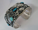 Wide Silver Navajo Turquoise Cuff Bracelet by Jerry Thompson - 5L17A