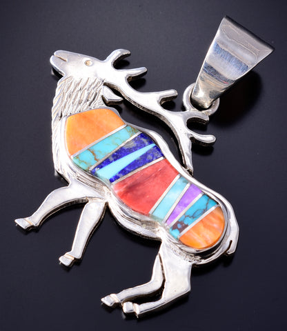 Silver Multistone Navajo Inlay Strong Elk Pendant by Pamela Daniels 5L21B