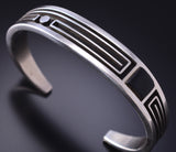 Preowned Silver & Black Jet Navajo Handmade Bracelet by Albert Nells 6F22R
