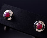 Pink Fire Opal - Navajo Handmade Sterling Silver Post Earrings by Juanita Manygoats - 6J31L