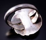 Vintage Size 7-3/4 Silver & Turquoise Side Feather Navajo Ring 5G28N