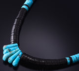 20" Santo Domingo Pueblo (Kewa) Onyx & Turquoise Necklace by Lupe Lovato 5G28D