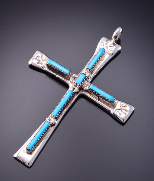 Silver & Turquoise Zuni Handmade Pendant by I. Iule 3F10W