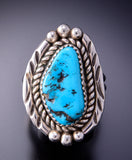 Size 9-1/2 Classic Navajo Design Kingman Turquoise Ring by Julia Etsitty 3E10X