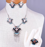 Zuni Inlay Thunderbird 3 piece Silver Necklace Set by Adrian Wallace 5L23D