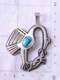 Silver & Turquoise Hopi Mimbres Pottery Bird Pendant by Gerald Lomaventema 5H25U