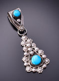 Silver & Turquoise Zuni Handmade Flowers Pendant by Verdi Booqua 3G03R