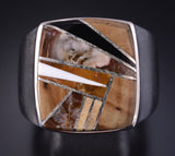 Size 12-3/4 Silver & Tiger Eye Multistone Navajo Inlay Mens Ring Bessie Johnson 5L05M