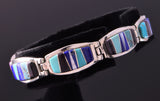 Silver & Turquoise Multistone Navajo Inlay Link Bracelet by Aldora Henry 3F10K