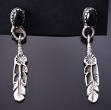 Silver & Onyx Navajo Eagle Feather Earrings by Letricia Largo 6D22T