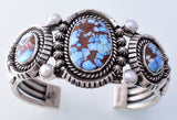Silver & Golden Hills Turquoise & Fresh Water Pearl Bracelet by Erick Begay 3H19H