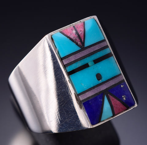 Size 10-1/2 Silver Multistone Navajo Inlay Yei Bi Chei Mens Ring Jimmy Harrison 6F22N