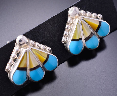 Silver & Turquoise Multistone Zuni Inlay Earrings by Verdel Niiha 3J22D