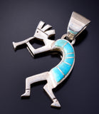 Silver & Turquoise Navajo Inlay Kokopelli Pendant by Olsen Charleston 5L21F