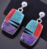 Silver & Turquoise Multistone Navajo Inlay Earrings 2K21R
