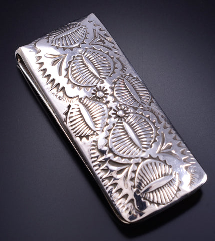 Silver Navajo Handstamped Concho Row Money Clip by Shirley Skeets 5L25K