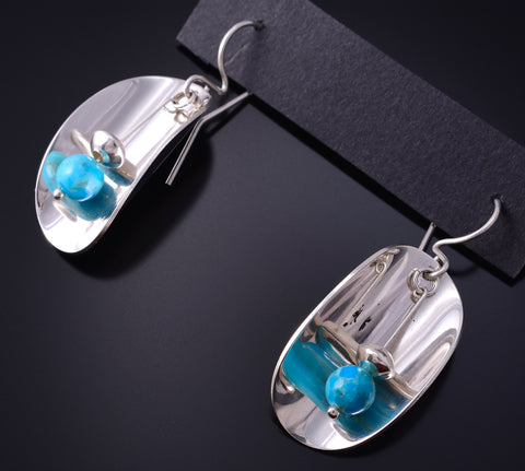 Silver & Turquoise Navajo Handmade Harmony Earrings by Jeremy Harrison 5H25T