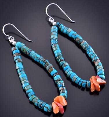 Silver & Kingman Turquoise Navajo Jacla Loop Earrings by Corraine Smith 6J30S