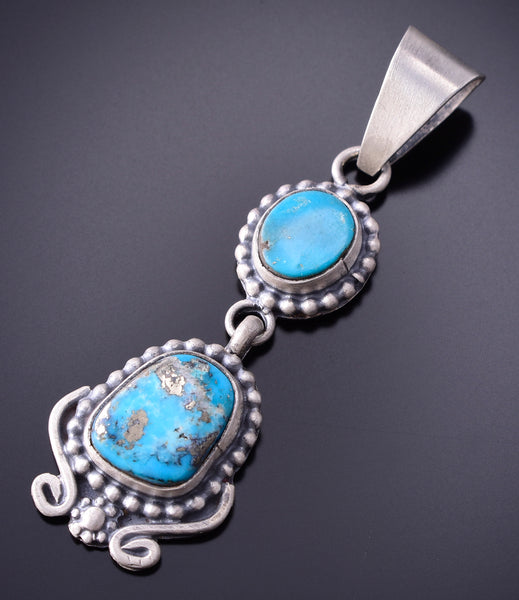 Silver & Morenci Arizona Turquoise Native American Handmade Pendant 3K09C