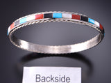 Silver & Turquoise Multistone Zuni Inlay Bangle Bracelet by Joanne Cheama 3F10S