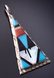 Silver & Turquoise Multistone Zuni Inlay Triangular Pendant by Carol Niiha 5B19C