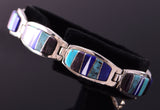 Silver & Turquoise Multistone Navajo Inlay Link Bracelet by Aldora Henry 3F10K