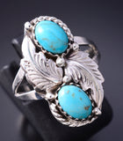 Size 6.5 Silver & Kingman Turquoise Feathers Navajo Ring Annette Martinez 5L07S