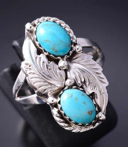 Size 6.5 Silver & Kingman Turquoise Feathers Navajo Ring Annette Martinez 5L07S