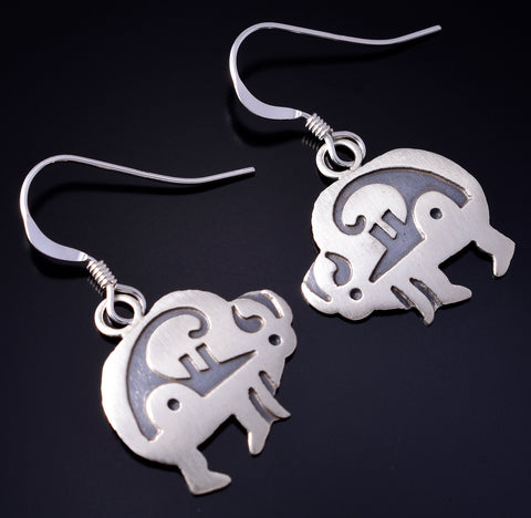 Silver Navajo Handmade Sacred Buffalo Earrings by Robert Gene 5G22Q
