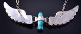 19" Silver & Turquoise 3-Piece Moveable Eagle in Flight Navajo Necklace 5F10O
