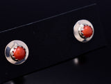 Red Coral - Navajo Handmade Sterling Silver Post Earrings by Juanita Manygoats - 6J31N