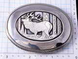 Vintage Silver Navajo Handmade Roaming Elk Belt Buckle by Tom Bahe 5L13M