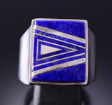 Size 11-1/2 Silver & Lapis Navajo Inlay Men's Ring by TSF 4A19V