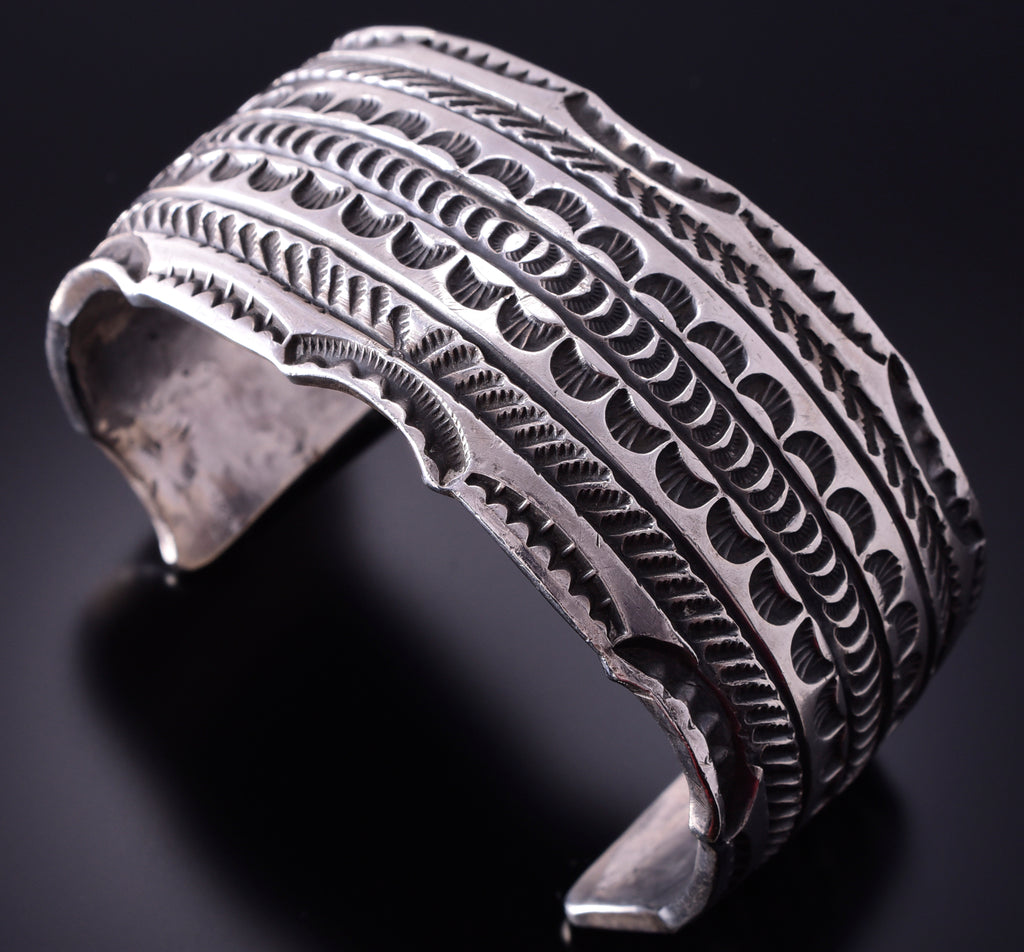 Silver Navajo Handstamped Wide Bracelet Cuff Stamped Cowboy