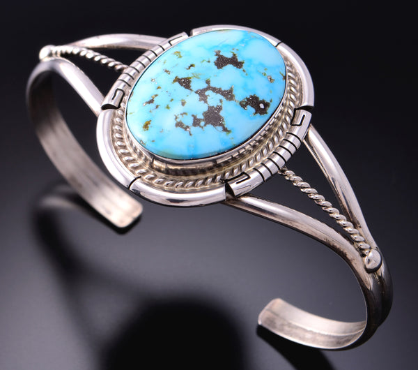 Silver & Kingman Turquoise Navajo Bracelet by Dave Skeets 3F05X