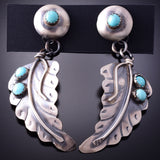 Silver & KingmanTurquoise Eagle Feather Navajo Earrings by Gabriele Yazzie 4A29H