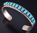 Vintage Silver & Turquoise Row Navajo Bracelet signed LJ 5K10H