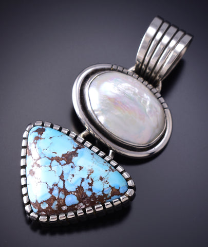 Silver & Golden Hills Turquoise w/ Fresh Water Pearl Pendant - Erick Begay 6H15H
