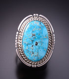 Size 6-3/4 Silver & Kingman Turquoise Navajo Round Ring by Dave Skeets 3F22P