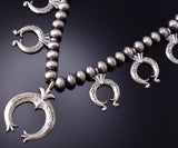 20" Silver Navajo Handmade Squash Blossom Necklace by Bryannen Halwood 6H06N