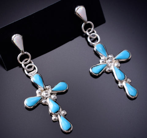 Silver & Opal Turquoise Zuni Cross Earrings by Bryce Vacit 6J32C