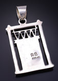 Vintage Silver Multistone Navajo Inlay Rug & Loom Pendant by Richard Begay 5K17Y