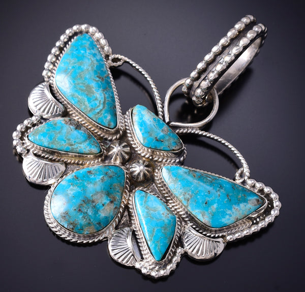 Silver & Turquoise Navajo Handmade Butterfly Pendant by Phyllis A. Smith 6D27B