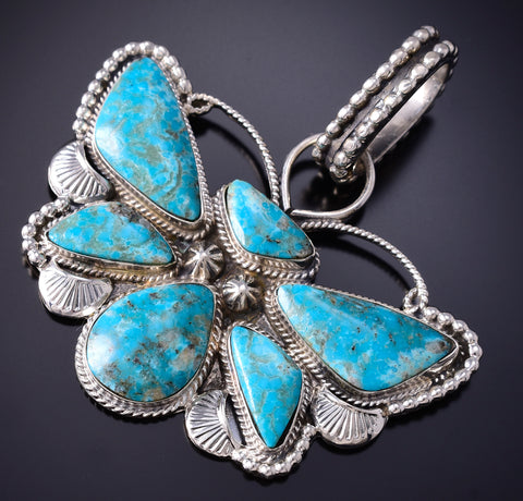 Silver & Turquoise Navajo Handmade Butterfly Pendant by Phyllis A. Smith 6D27B